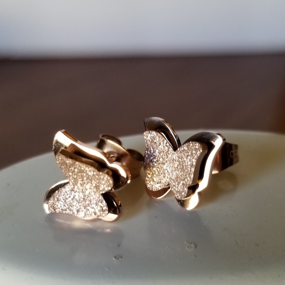 Jewelry - Rose Gold Colored Butterfly Earrings